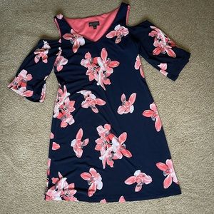 Connected Apparel Cold Shoulder Floral Dress